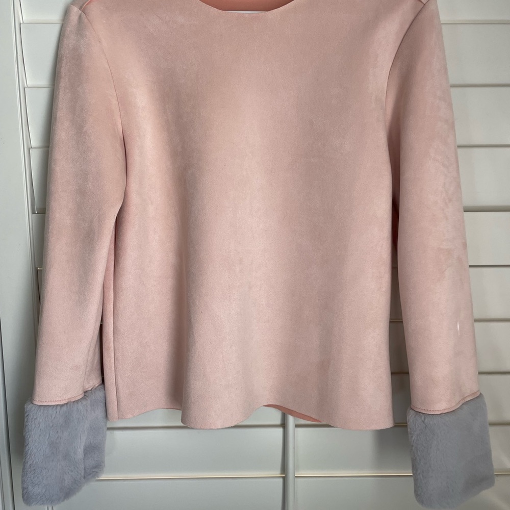 ZARA Women’s Long Sleeved Top with Faux Fur Detail.